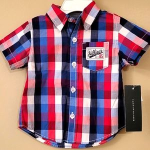 NWT Tommy Hilfiger plaid cotton short sleeved button down shirt